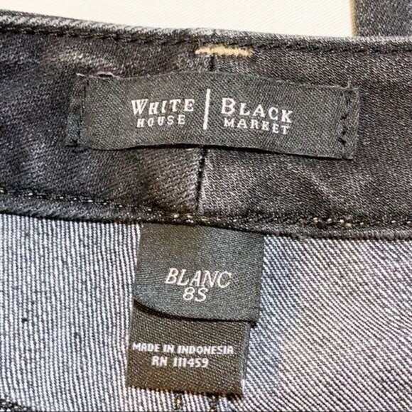 WHBM Blanc Women's Boot Leg Mid Rise Dark Wash Stretch Black Denim Jeans Size 8S - Picture 3 of 9
